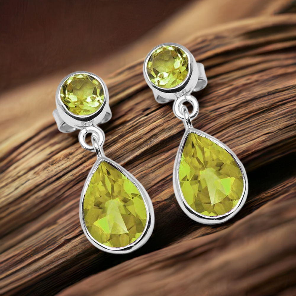 Genuine Lemon Quartz Gemstone Earrings In 925 Sterling Silver Jewelry 925SE1133