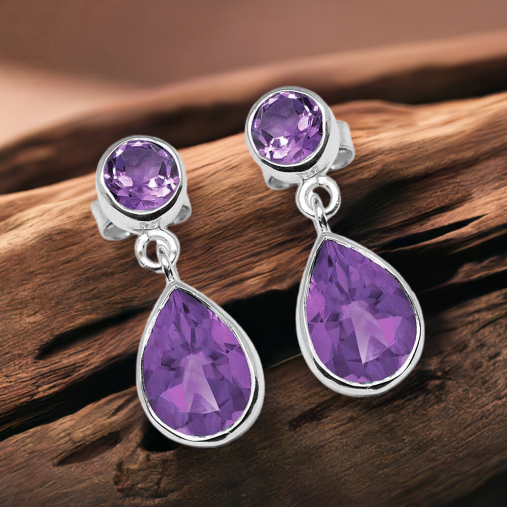 925 Sterling Silver Earrings In Amethyst Gemstone Jewelry 925SE1134