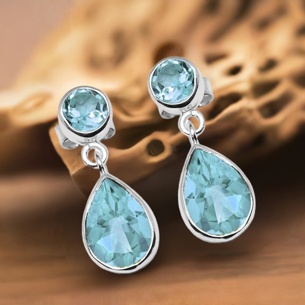 925 Sterling Silver Earrings In Blue Topaz Gemstone Jewelry 925SE1135