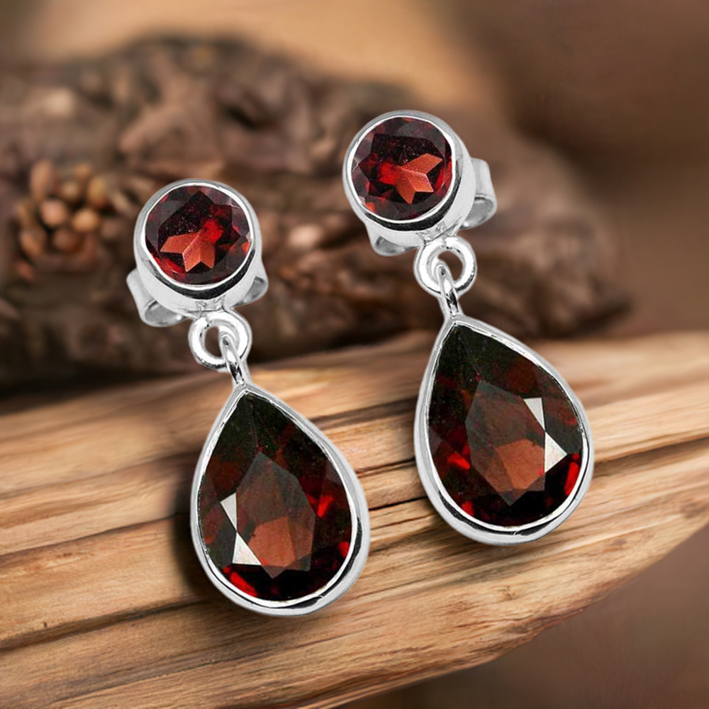 925 Sterling Silver Earrings In Garnet Gemstone Jewelry 925SE1136