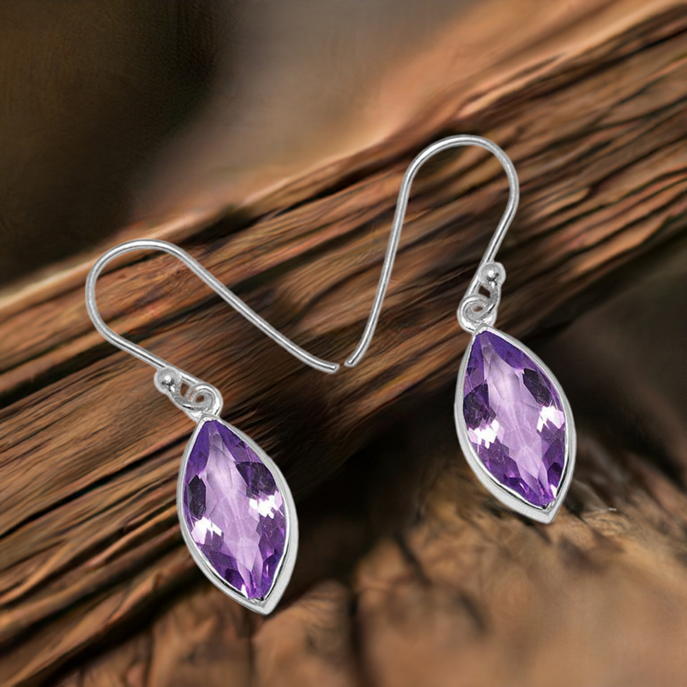 925 Sterling Silver Handmade Earrings In Amethyst Gemstone Jewelry 925SE1139