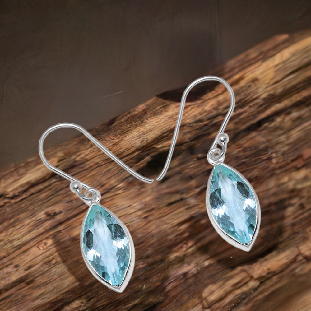 925 Sterling Silver Handmade Earrings In Blue Topaz Gemstone Jewelry 925SE1140