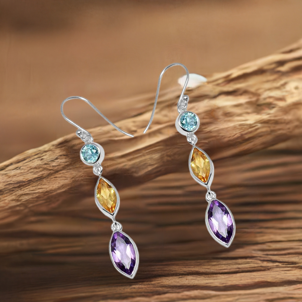 925 Sterling Silver Handmade Earrings In Multi Gemstone Jewelry 925SE1142