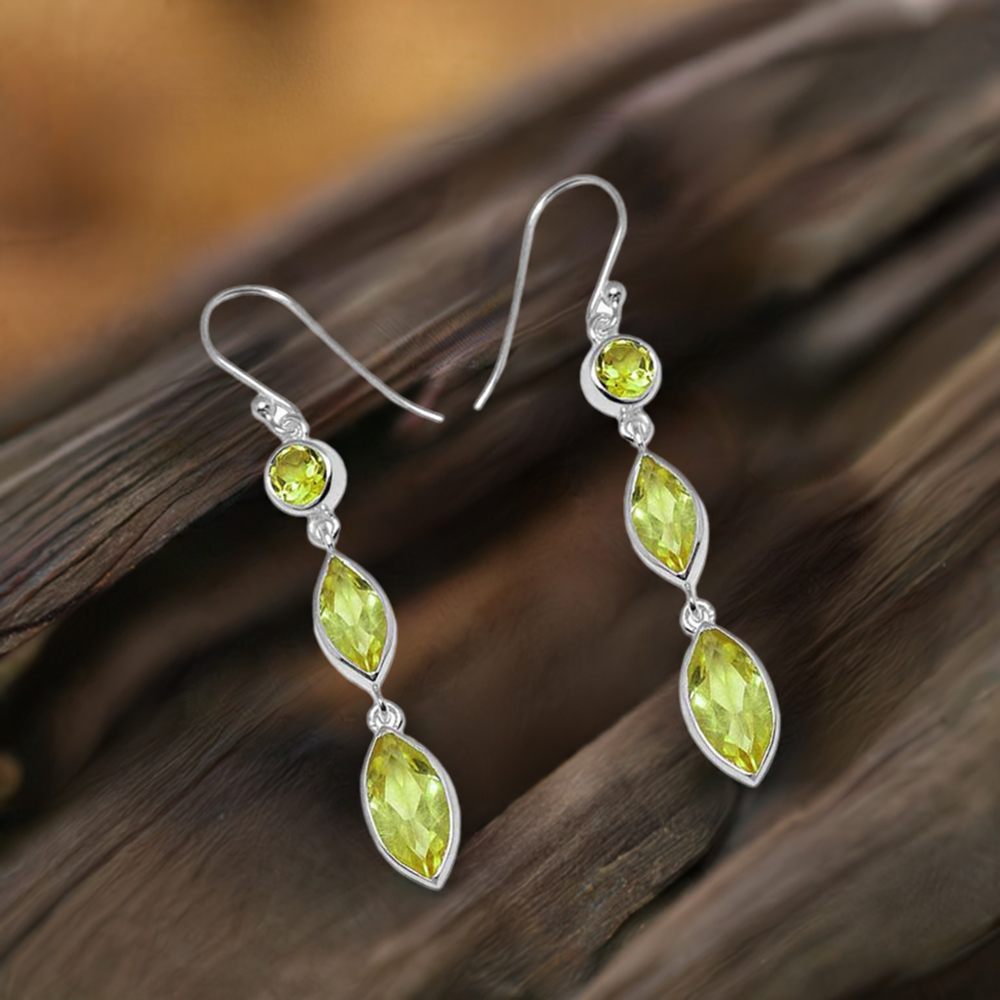 925 Sterling Silver Earrings In Peridot Gemstone Jewelry 925SE1144