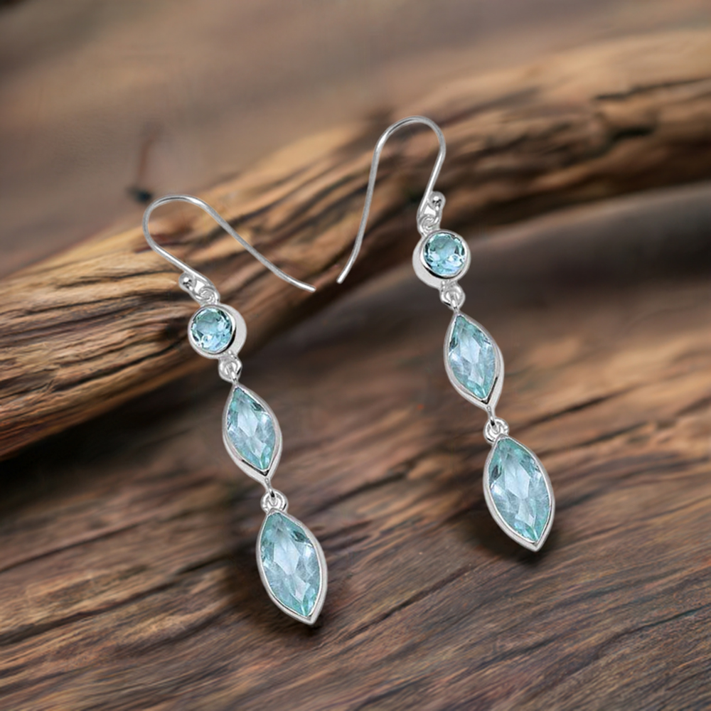 925 Sterling Silver Earrings In Blue Topaz Gemstone Jewelry 925SE1146