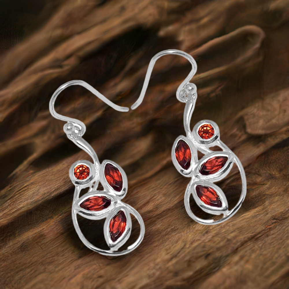 925 Sterling Silver Handmade Earrings In Garnet Gemstone Jewelry 925SE1148