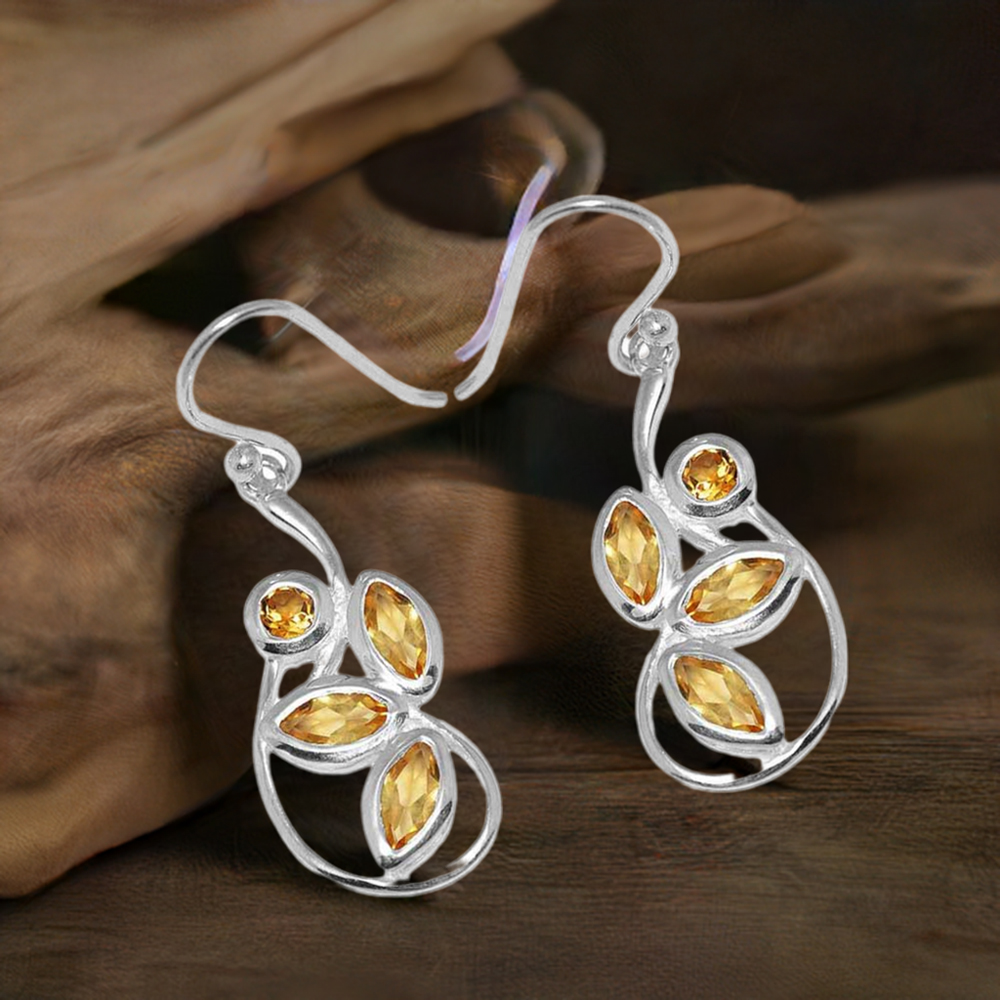 925 Sterling Silver Handmade Earrings In Citrine Gemstone Jewelry 925SE1149