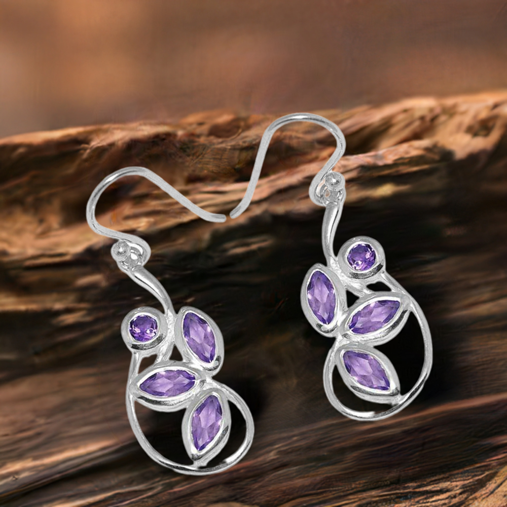 925 Sterling Silver Handmade Earrings In Amethyst Gemstone Jewelry 925SE1151
