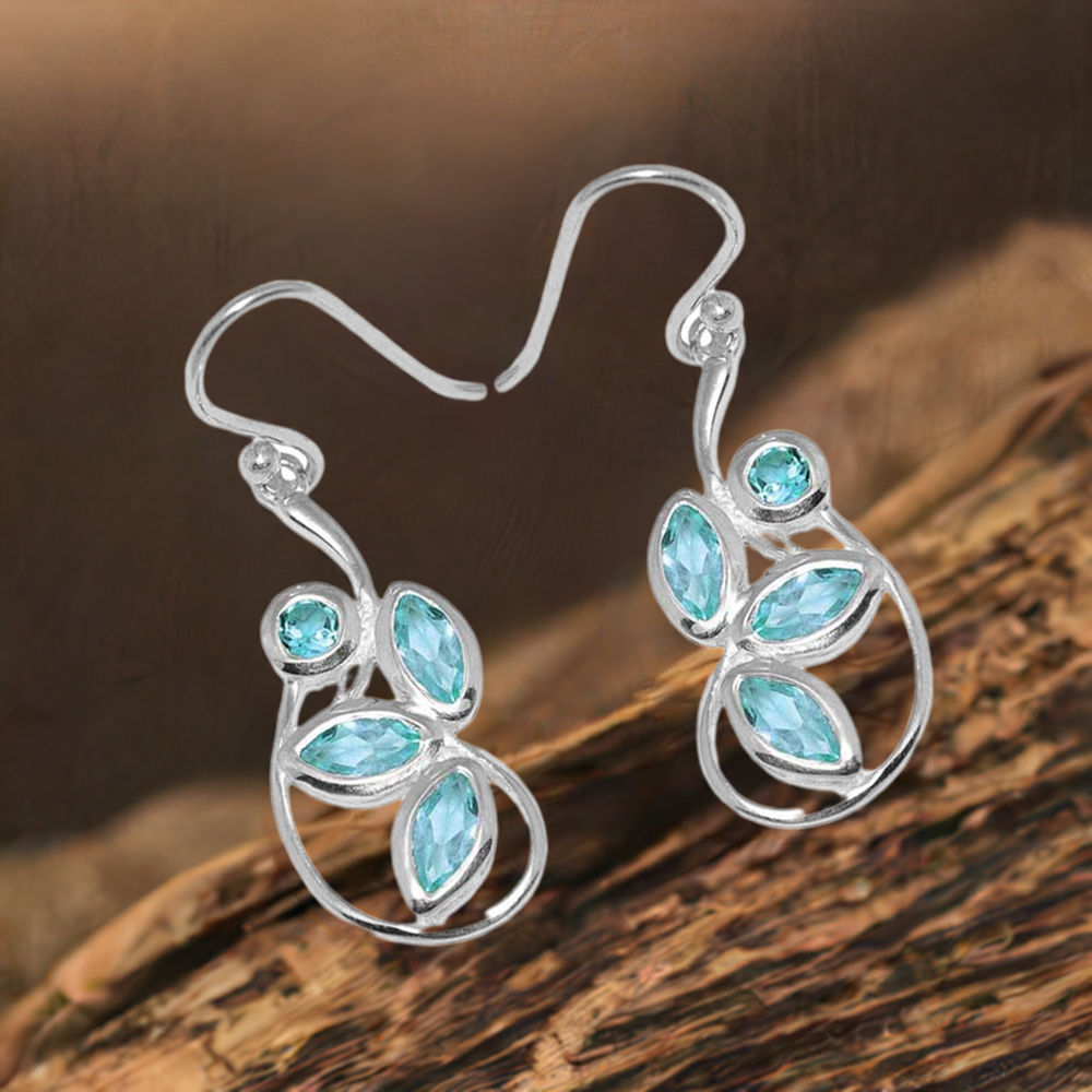 925 Sterling Silver Handmade Earrings In Blue Topaz Gemstone Jewelry 925SE1152