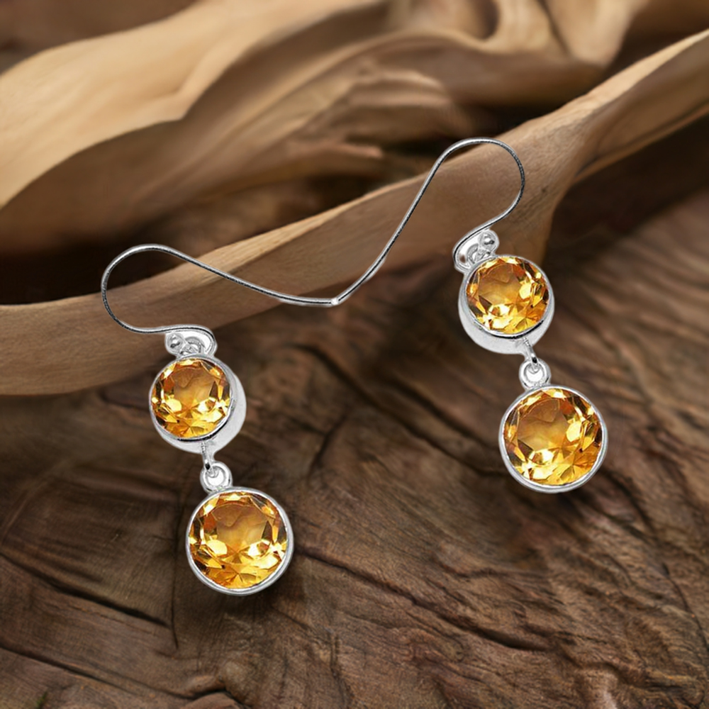 925 Sterling Silver Earrings In Citrine Gemstone Jewelry 925SE1154