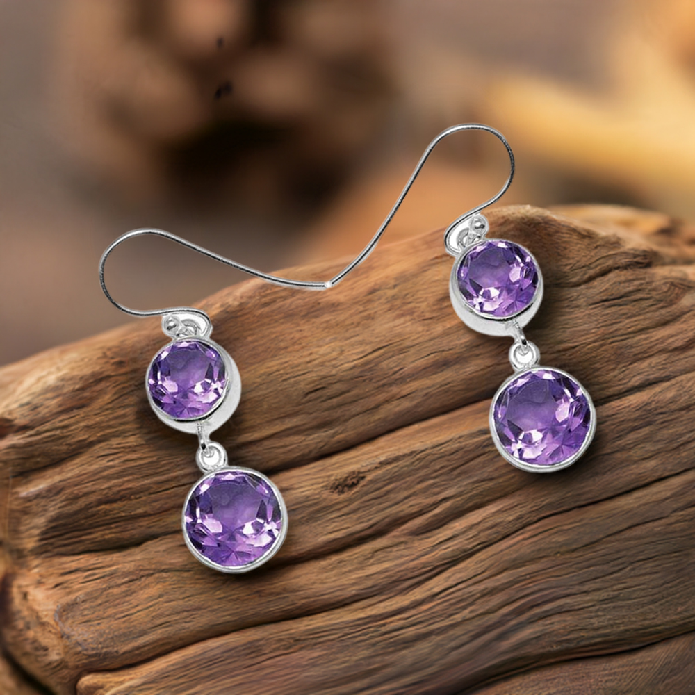 925 Sterling Silver Earrings In Amethyst Gemstone Jewelry 925SE1156