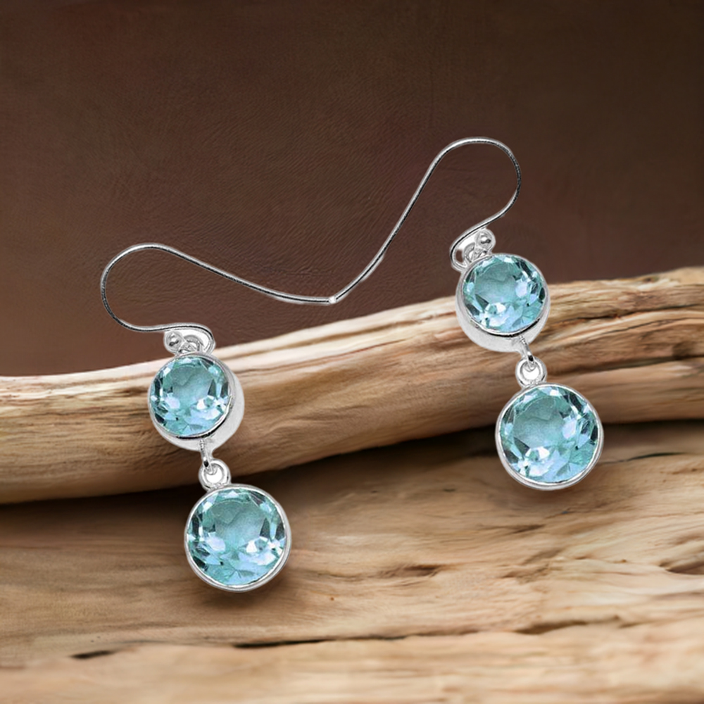 925 Sterling Silver Earrings In Blue Topaz Gemstone Jewelry 925SE1157