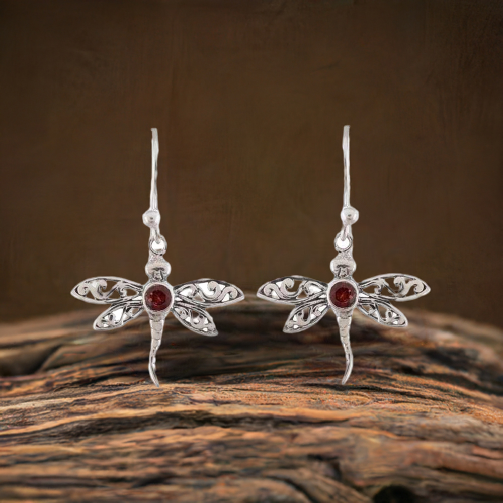 925 Sterling Silver Earrings In Semi Precious Garnet Gemstone 925SE1160