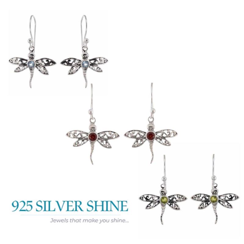 925 Sterling Silver Earrings In Genuine Blue Topaz Gemstone 925SE1161_1