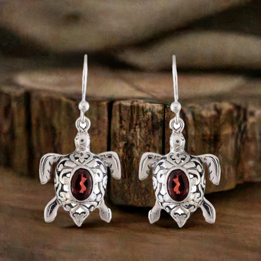 Solid 925 Silver Earrings In Genuine Garnet Gemstone 925SE1164