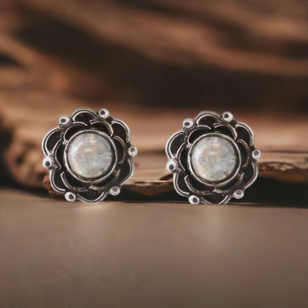 Fine 925 Sterling Silver Earrings In Genuine Rainbow Moonstone 925SE1167