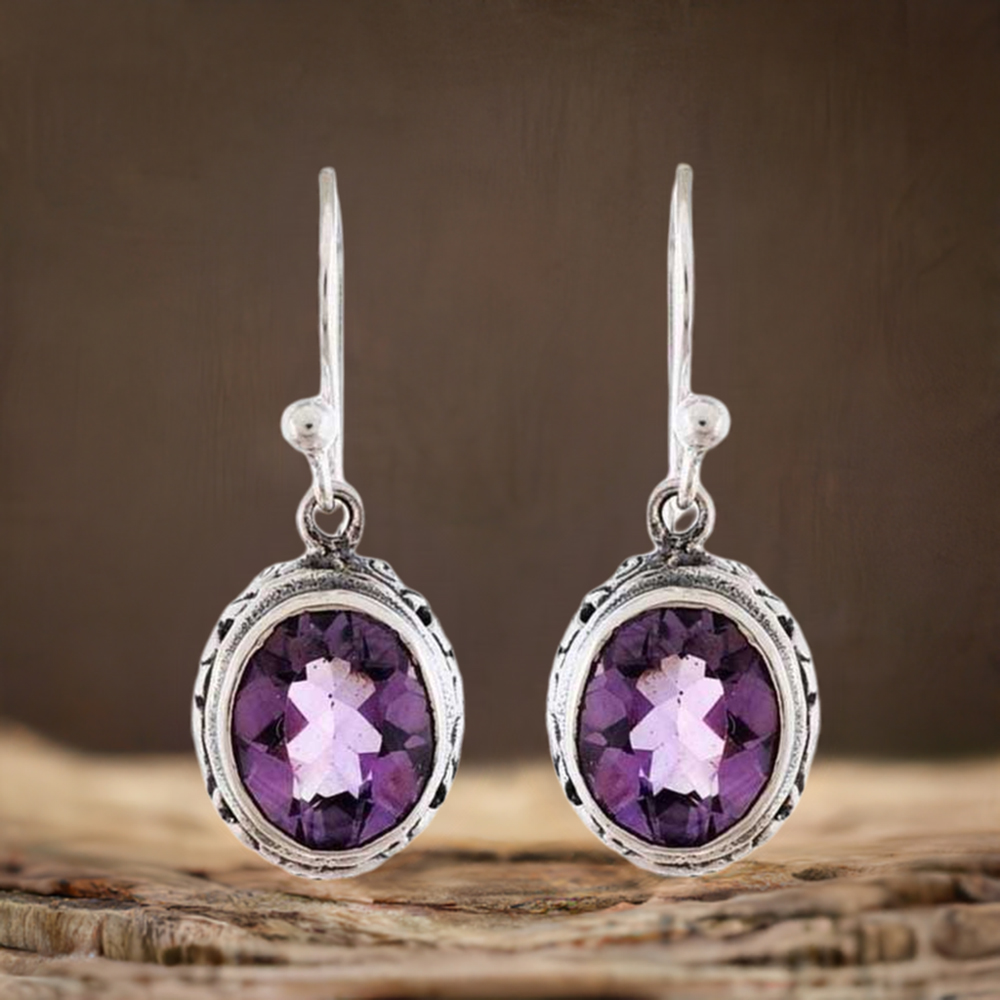 Semi Precious Amethyst Gemstone Earrings In Solid 925 Silver 925SE1172