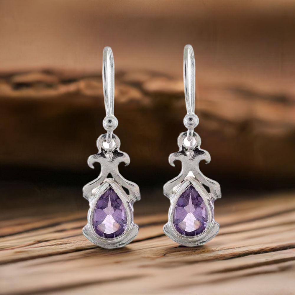 Genuine Amethyst Gemstone Earrings In Solid 925 Silver 925SE1173