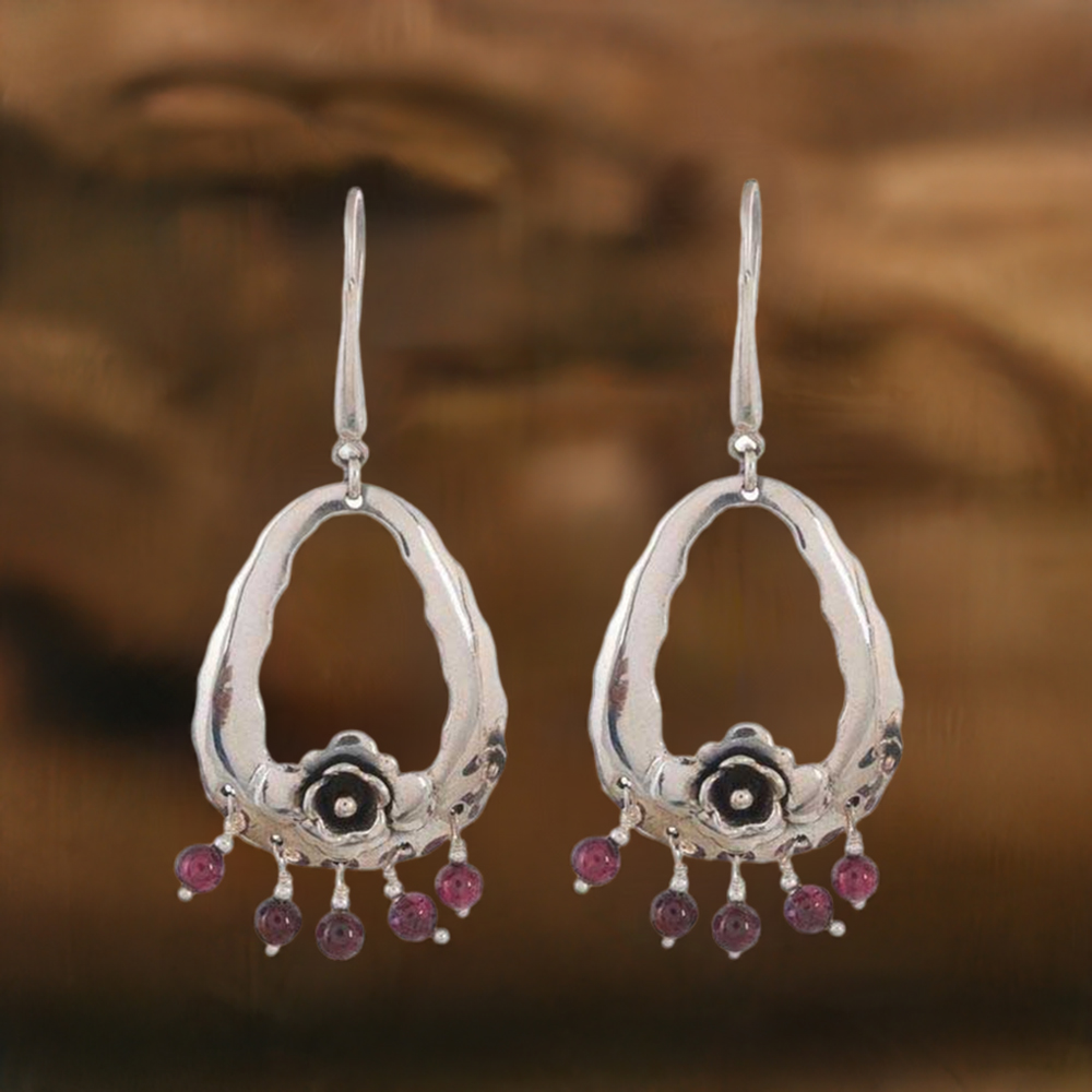 Genuine Garnet Gemstone Earrings In Fine 925 Sterling Silver 925SE1176