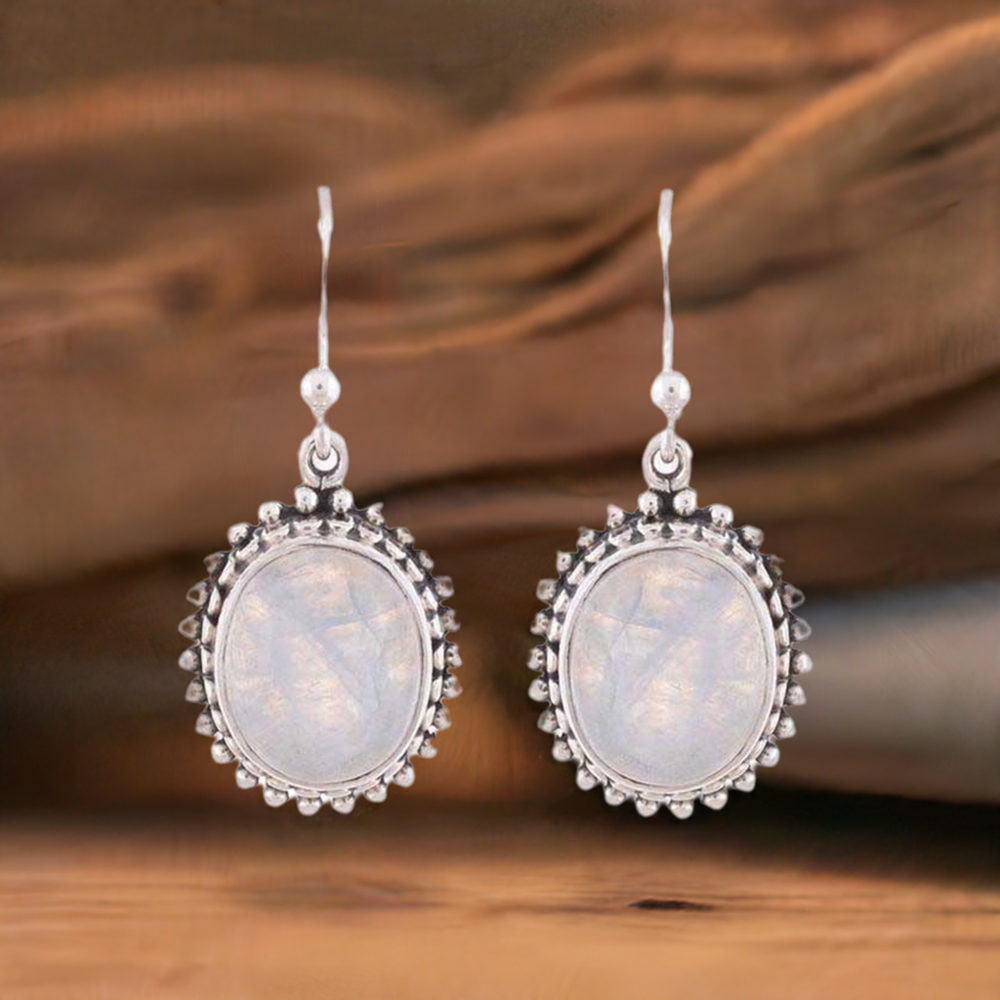 925 Sterling Silver Earrings In Genuine Rainbow Moonstone 925SE1179