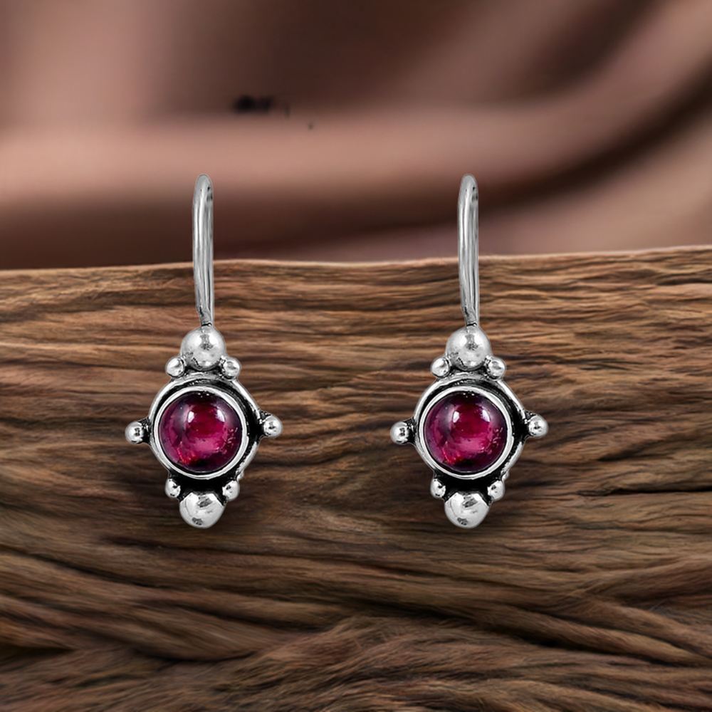 Garnet Gemstone Earring In 925 Sterling Silver Jewelry 925SE118