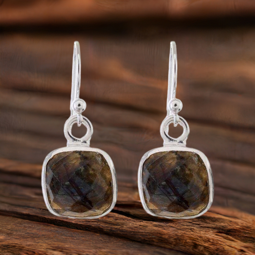 925 Sterling Silver Earrings In Natural Labradorite Gemstone 925SE1180