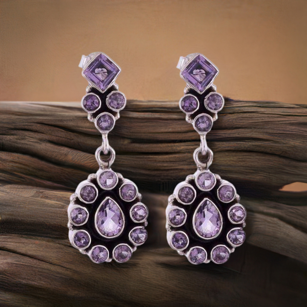 925 Sterling Silver Earrings In Genuine Amethyst Gemstone 925SE1191