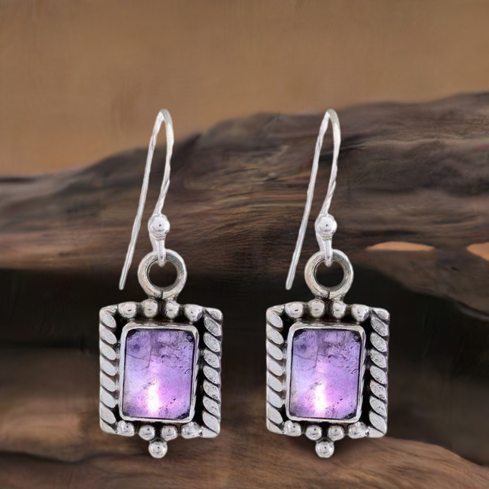 Natural Amethyst Gemstone Earrings In 925 Sterling Silver Jewelry 925SE1192