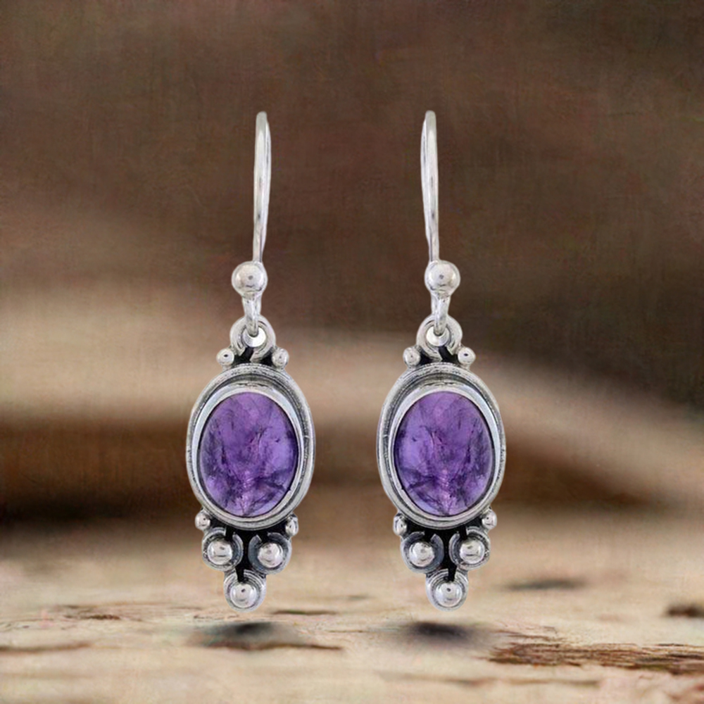 Semi Precious Amethyst Gemstone Earrings In 925 Sterling Silver Jewelry 925SE1193