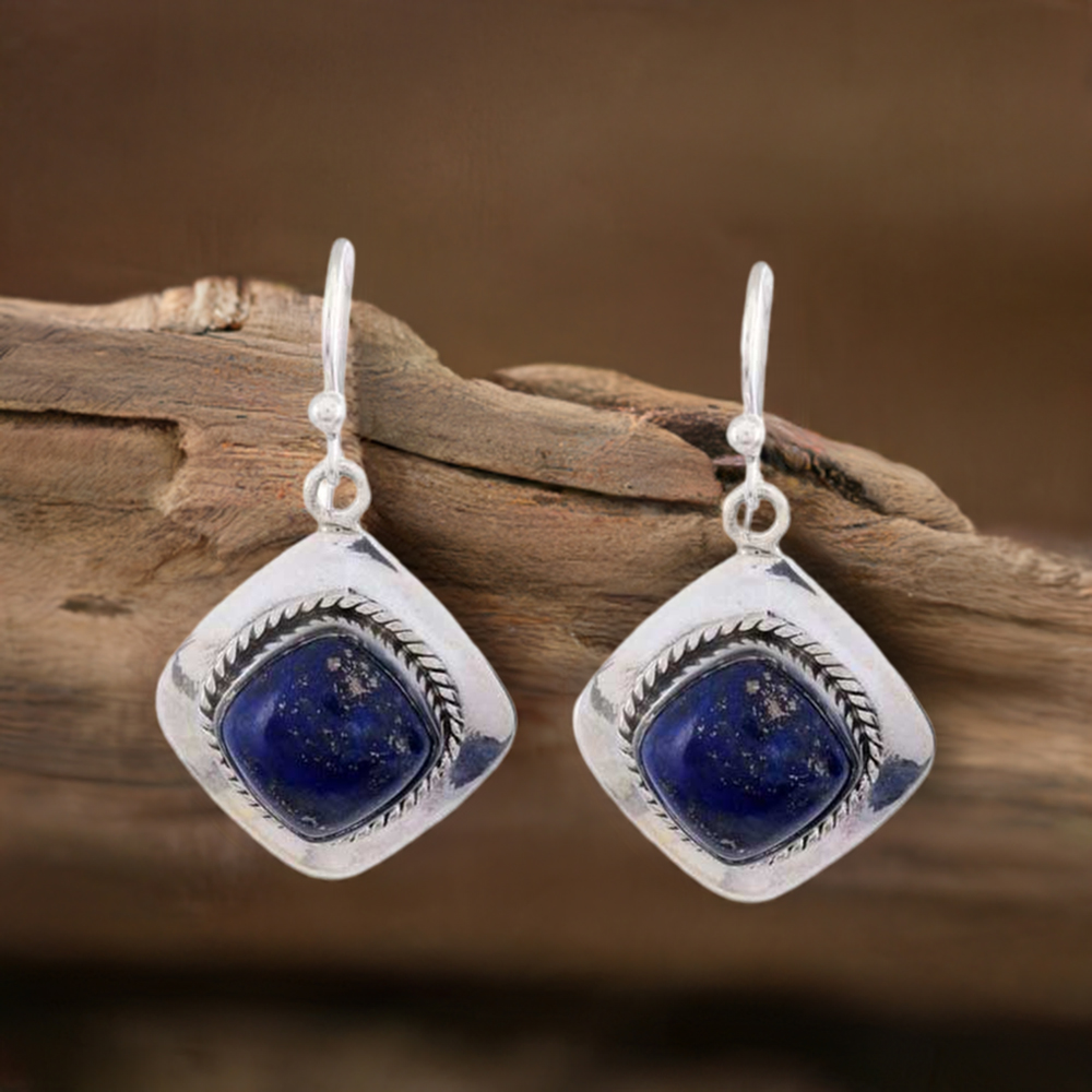 Genuine Lapis Gemstone Earrings In 925 Sterling Silver Jewelry 925SE1197