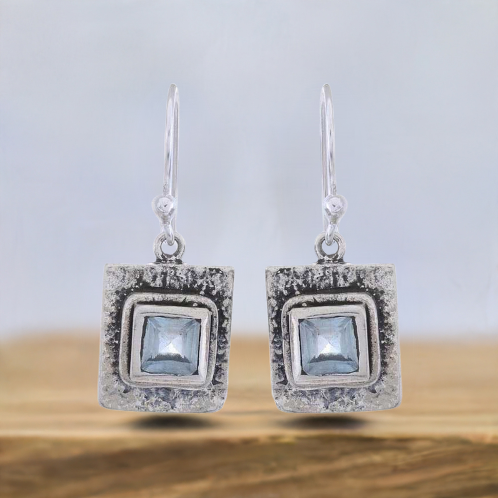 Semi Precious Blue Topaz Gemstone Earrings In 925 Sterling Silver Jewelry 925SE1199
