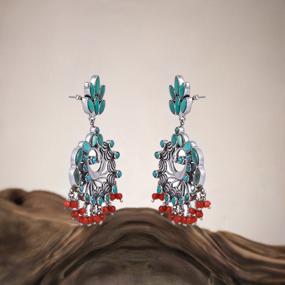 Turquoise Gemstone Peacock Earring In Sterling Silver Jewelry 925SE12_0