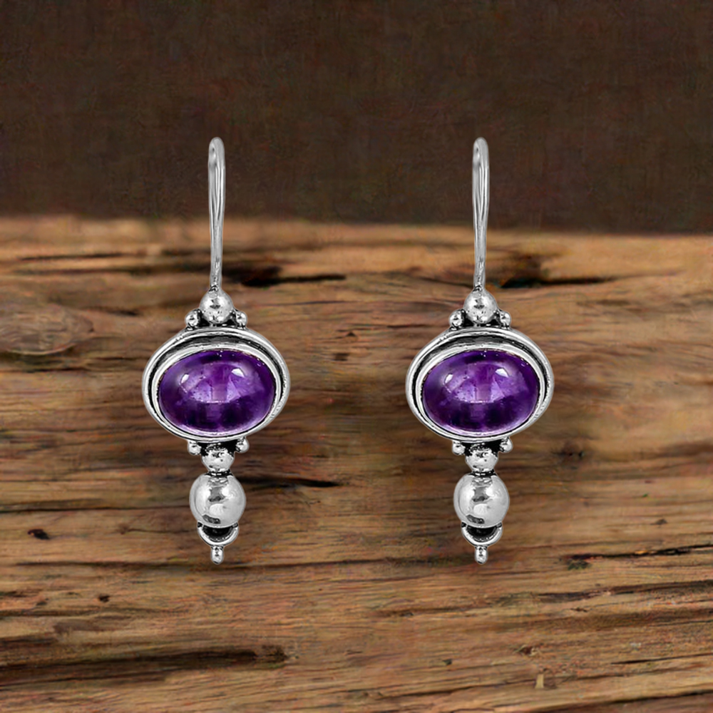 Natural Amethyst Gemstone Earring In 925 Sterling Silver Jewelry 925SE120