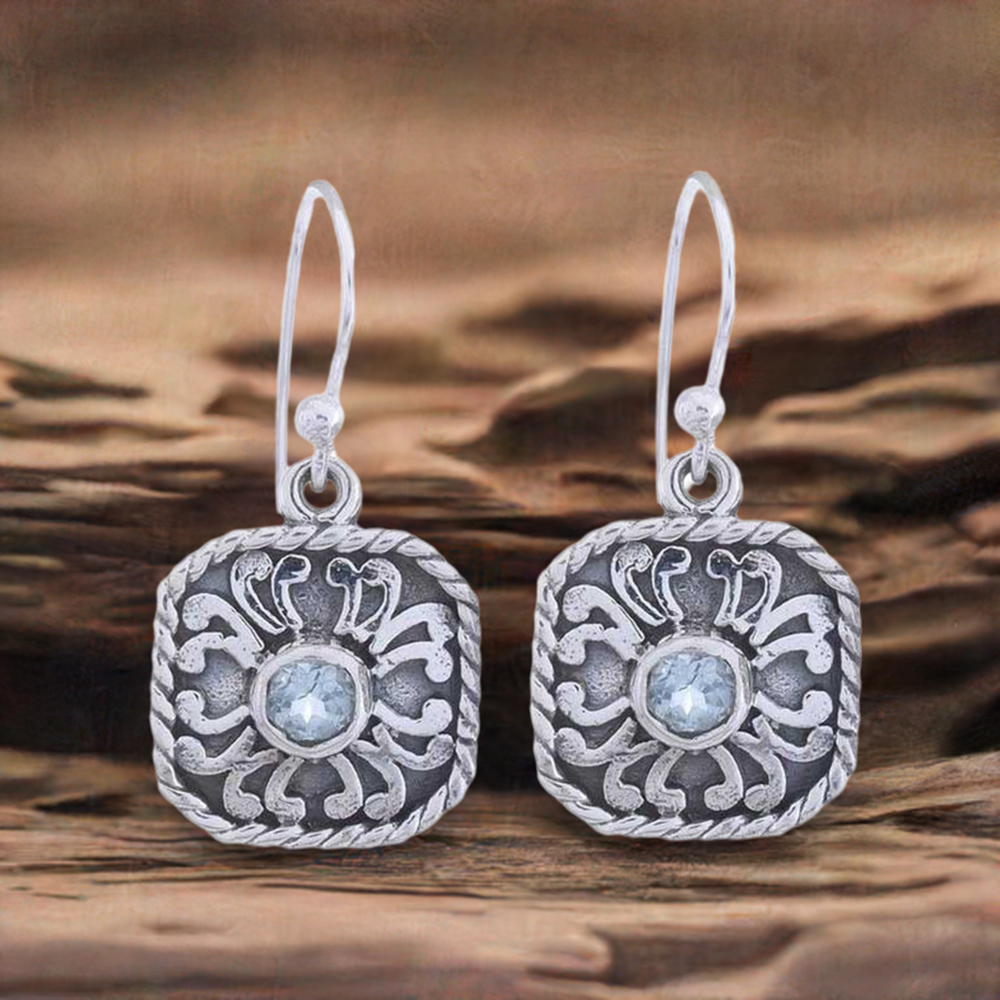 Genuine Blue Topaz Gemstone Earrings In 925 Sterling Silver Jewelry 925SE1200