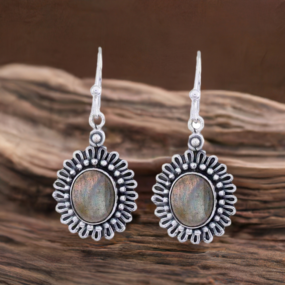 Semi Precious Labradorite Gemstone Earrings In 925 Sterling Silver Jewelry 925SE1202