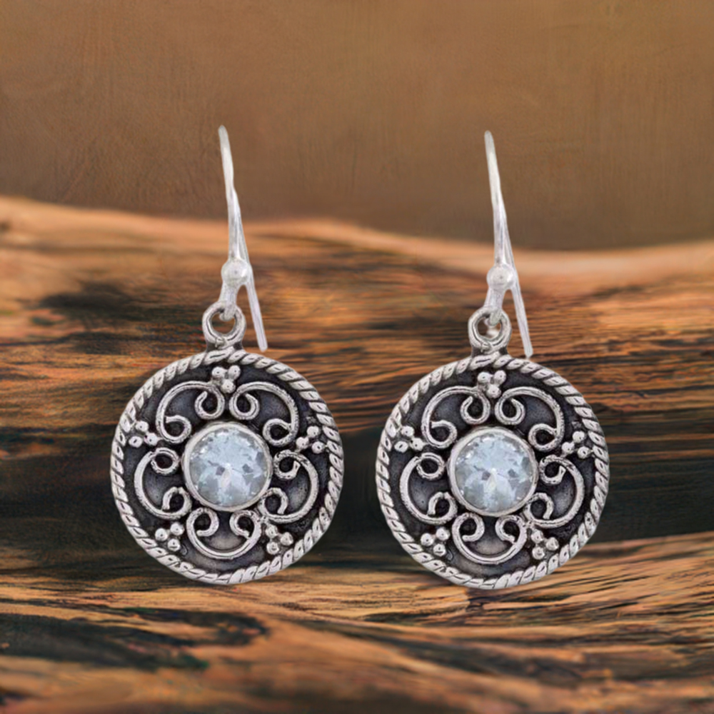 925 Sterling Silver Earrings In Blue Topaz Gemstone Jewelry 925SE1205