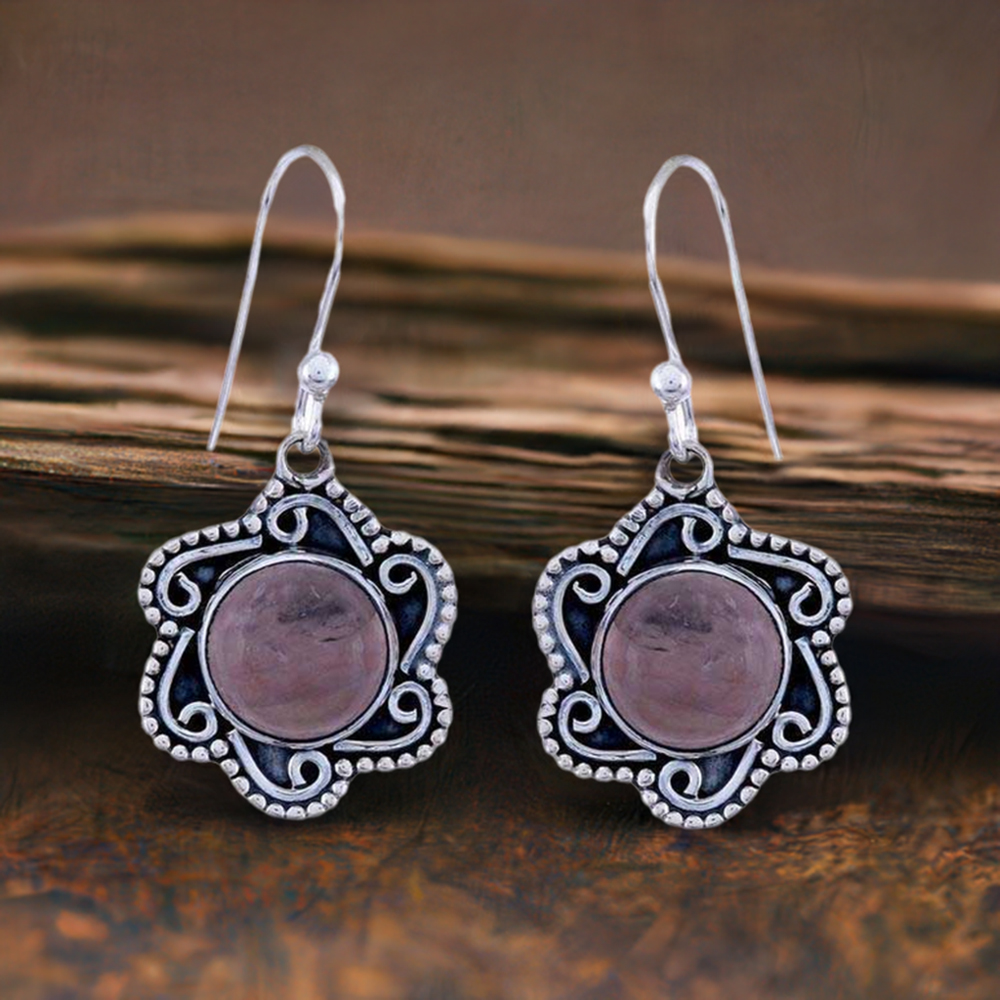 925 Sterling Silver Earrings In Rose Quartz Gemstone Jewelry 925SE1206