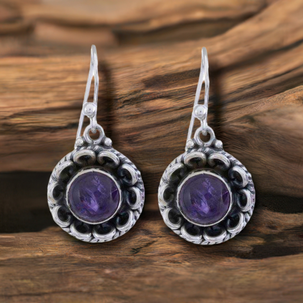 925 Sterling Silver Handmade Earrings In Amethyst Gemstone Jewelry 925SE1207