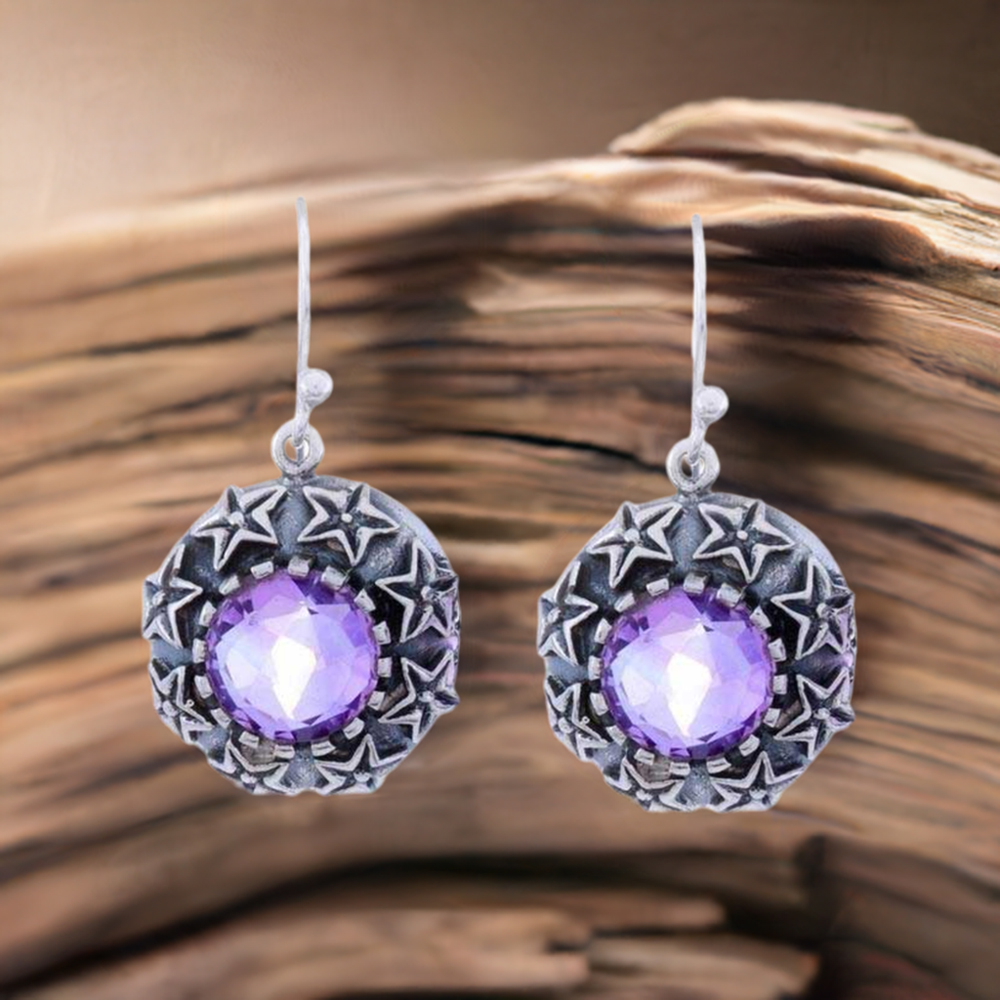 925 Sterling Silver Handmade Earrings In Amethyst Gemstone Jewelry 925SE1208