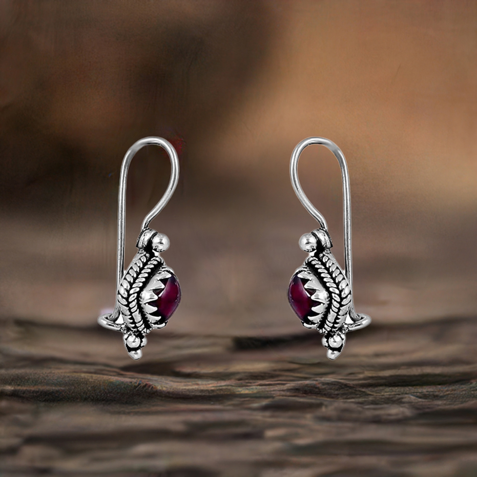 Natural Garnet Gemstone Earring In 925 Sterling Silver Jewelry 925SE121_0