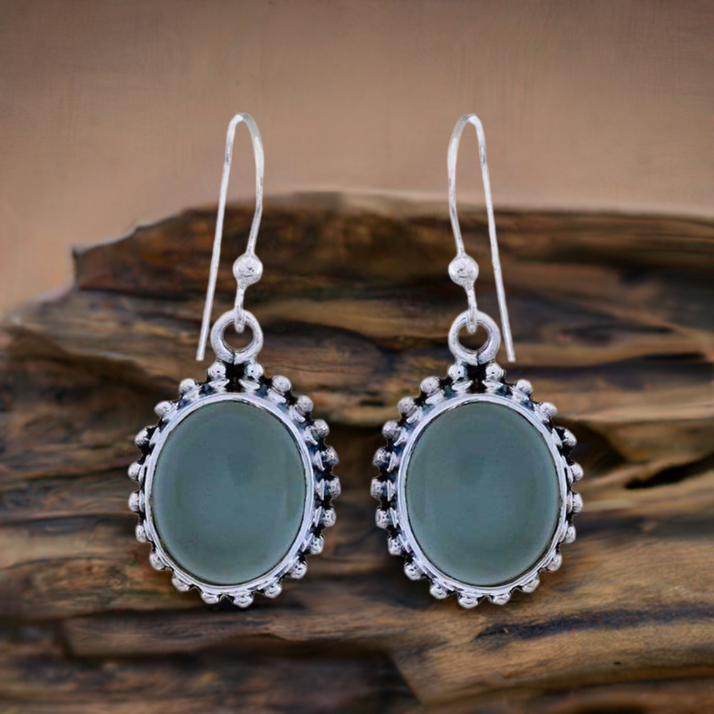 925 Sterling Silver Handmade Earrings In Green Onyx Gemstone Jewelry 925SE1212
