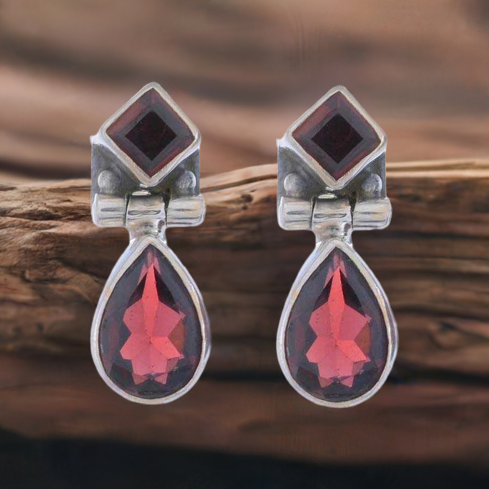925 Sterling Silver Earrings In Garnet Gemstone Jewelry 925SE1213