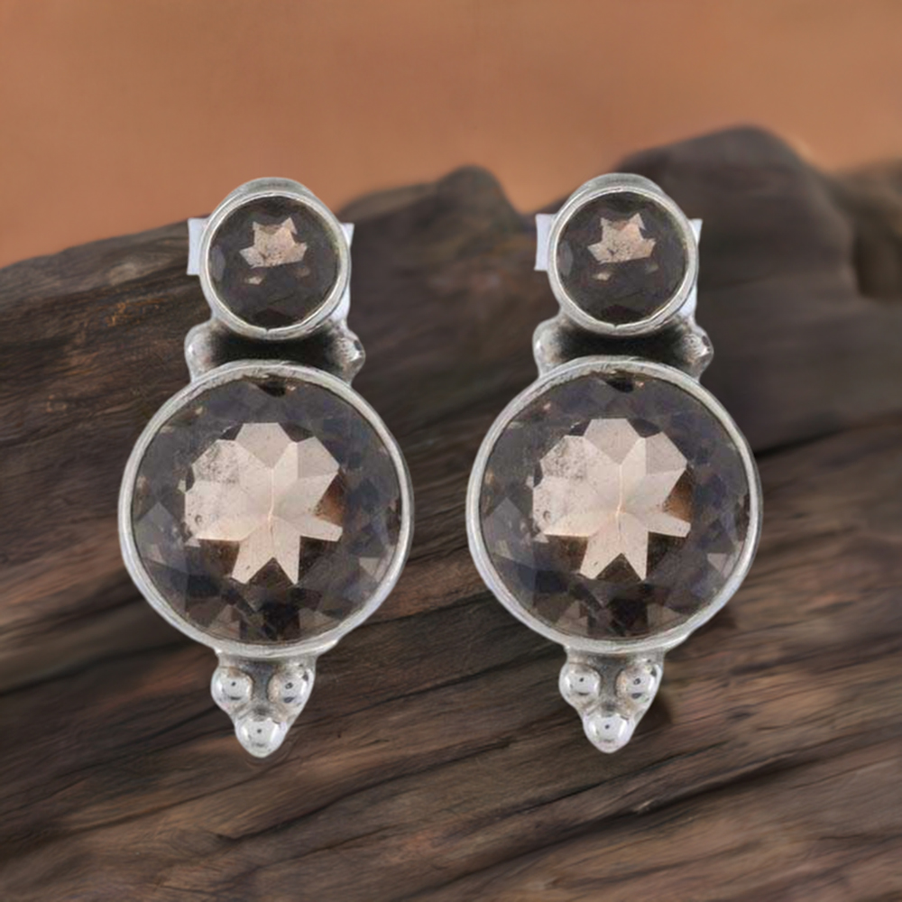 925 Sterling Silver Handmade Earrings In Smoky Quartz Gemstone Jewelry 925SE1218