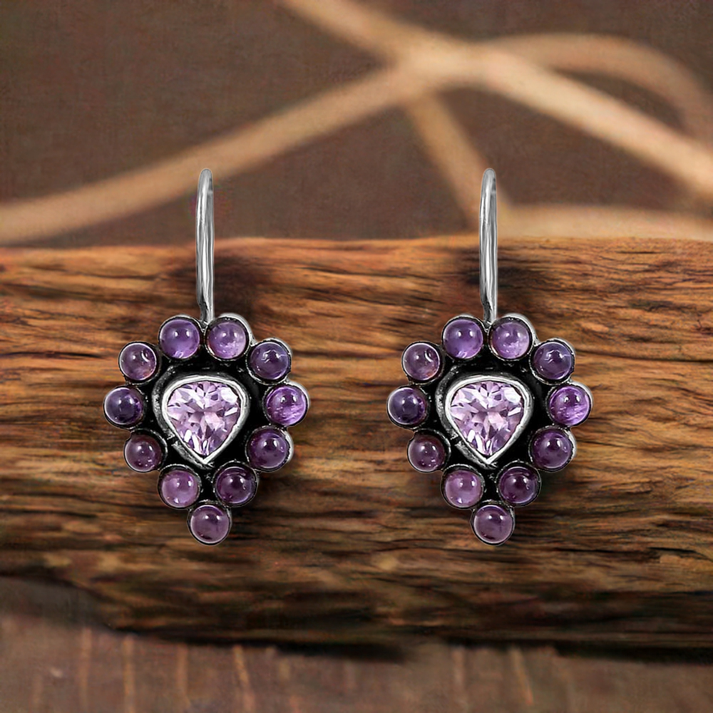 Natural Amethyst Semi Precious Gemstone Earring In 925 Sterling Silver Jewelry 925SE122