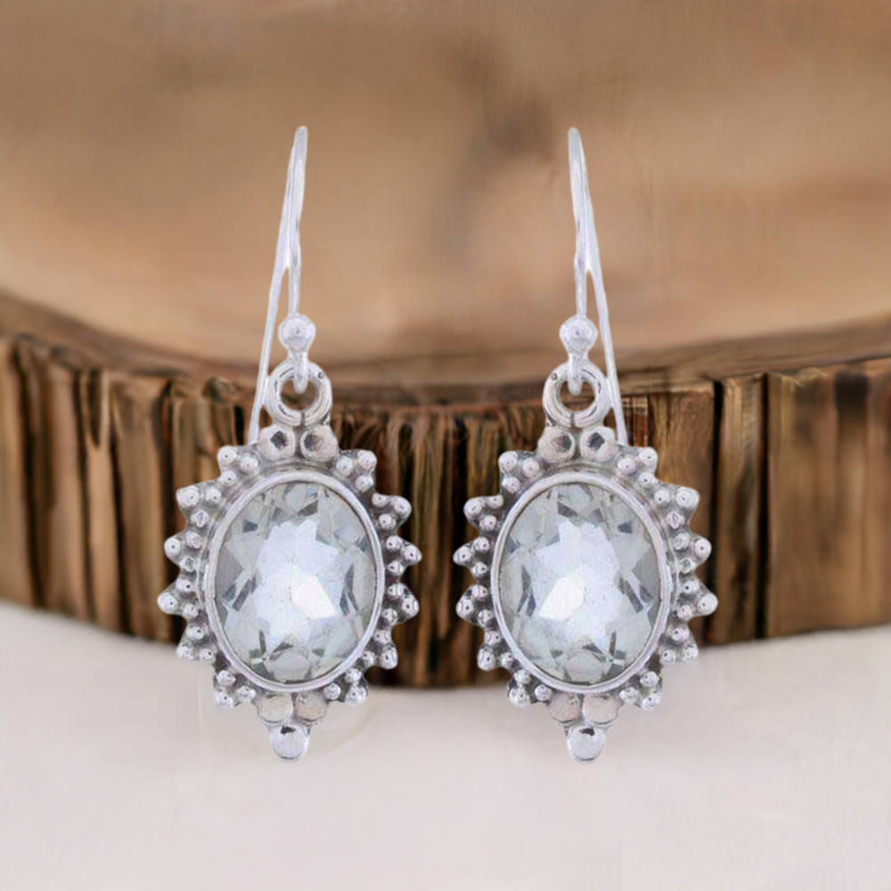 925 Sterling Silver Handmade Earrings In Blue Topaz Gemstone Jewelry 925SE1221