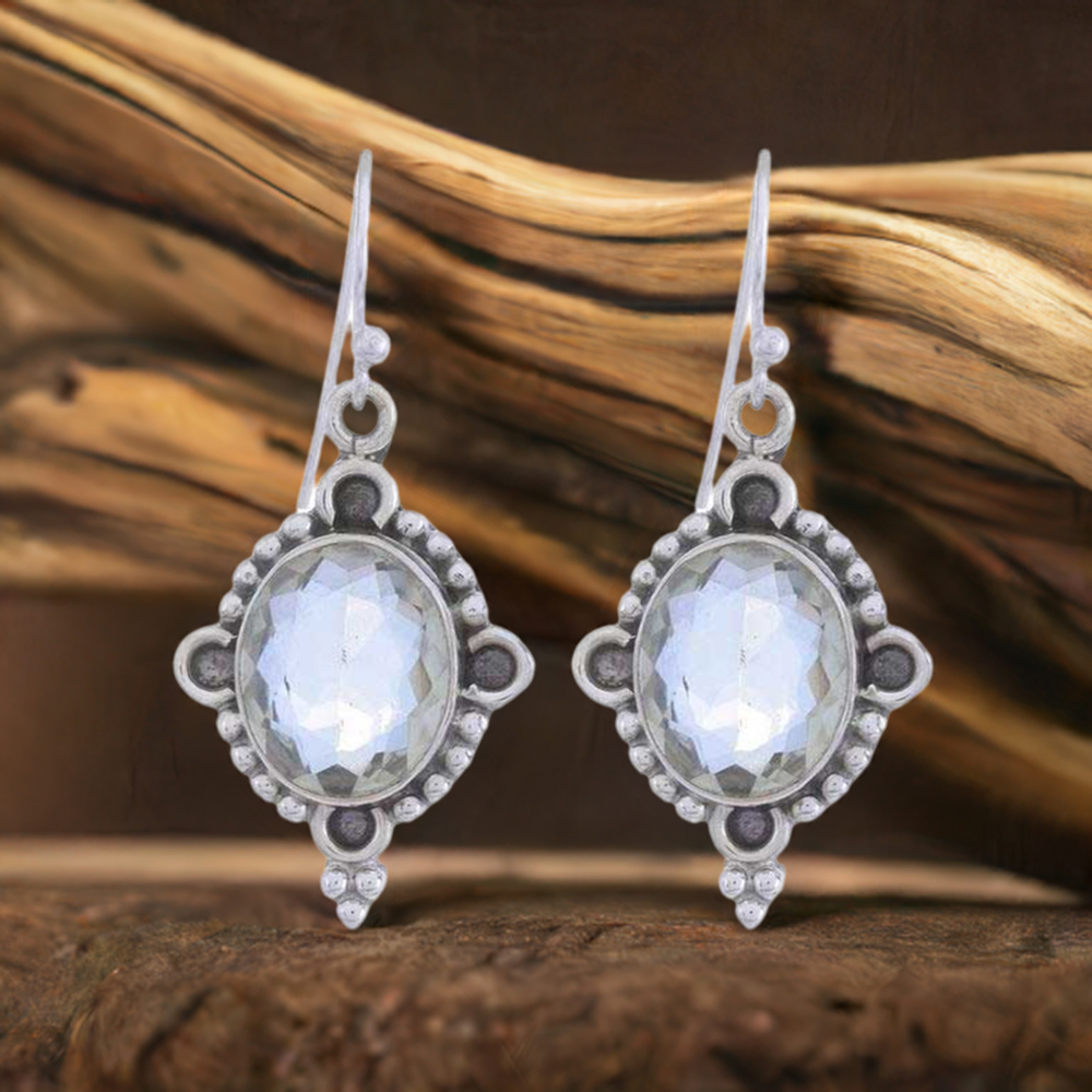 925 Sterling Silver Handmade Earrings In Blue Topaz Gemstone Jewelry 925SE1222