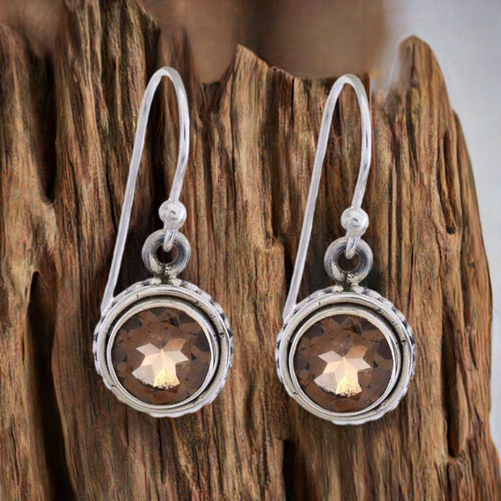 925 Sterling Silver Handmade Earrings In Smoky Quartz Gemstone Jewelry 925SE1229