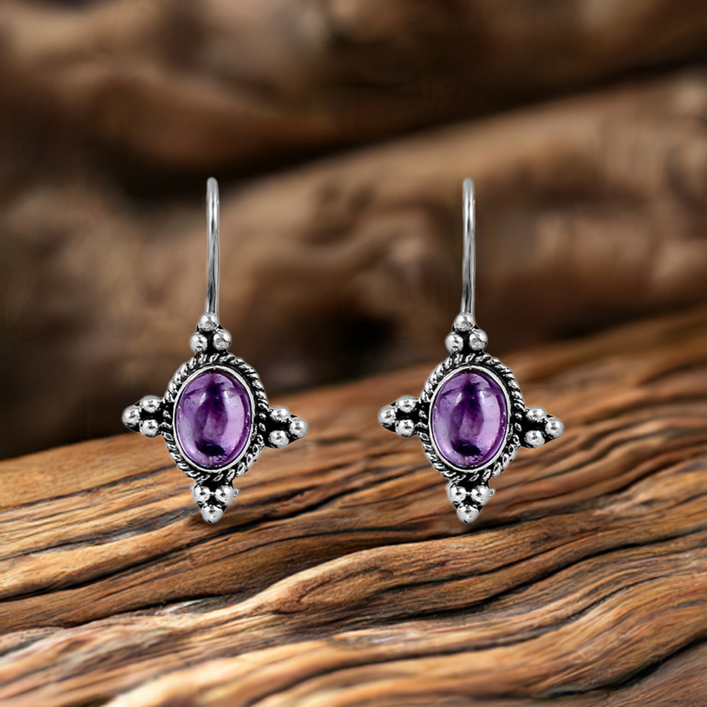 Solid 925 Sterling Silver Earring In Natural Amethyst Gemstone Jewelry 925SE123