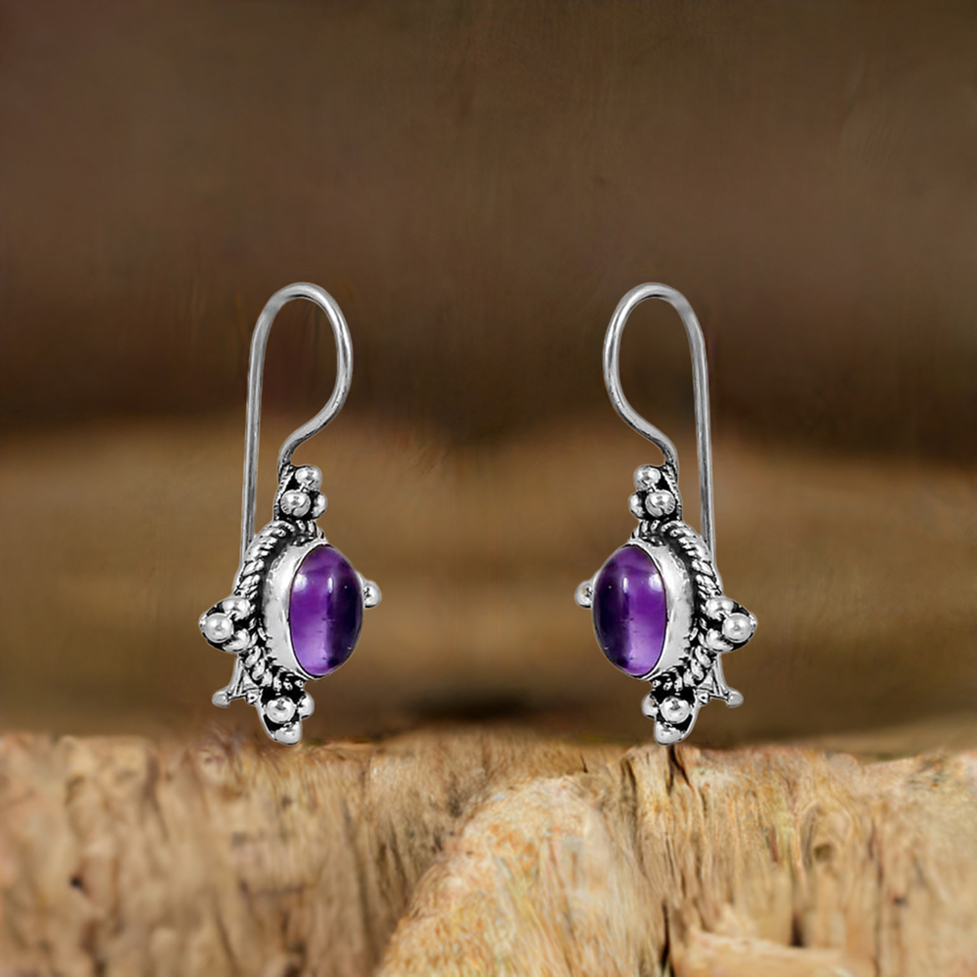 Solid 925 Sterling Silver Earring In Natural Amethyst Gemstone Jewelry 925SE123_0