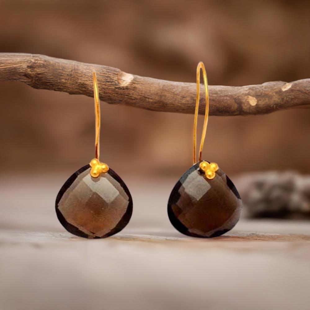 925 Sterling Silver Handmade Earrings In Smoky Quartz Gemstone Jewelry 925SE1234